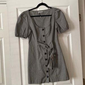 Pattern mini dress with puff sleeve